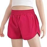 AlisOker Girls Athletic Shorts Kids High Waisted Active Shorts with Zipper Pockets Running Sports Shorts for Teen Girls Hot Pink