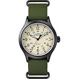 Timex Men's Expedition Scout 40mm Watch – Black Case Cream Dial with Green Fabric Strap