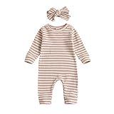 Aimaopao Newborn Infant Baby Girl Romper Bodysuit Girls Stripe Print One Piece Jumpsuit Pants Clothes Outfits (Stripe Long Sleeve Pink, 0-3 Months)