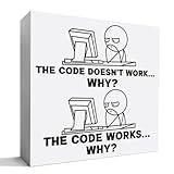 Funny Programmer Gifts for Men, It Tech Computer Science Engineering Gifts Software Engineer Christmas Birthday Coding Gift Office Cubicle Desk Decor, The Code Doesn't Work Why, Wooden Box Sign