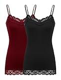 Plus Size Adjustable Spaghetti Lace Camisoles for Women(3XL,2 Pack-Black/Wine)