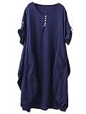 Minibee Women's Ruffle Oversize Casual Midi Dresses with Pockets Navy Blue 2XL