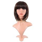MapofBeauty 12 Inch /30 cm Fashion Lady Short Straight Synthetic Flat Bangs Bob Wig (Brown Mixed Blonde)