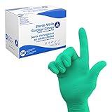 Dynarex Sterile Disposable Nitrile Surgical Gloves, Powder-Free, Professional Medical and Healthcare Use, Green, Size 8.5, 1 Box of 50 Pairs.