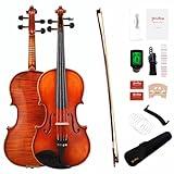 Violin 4/4 Full Size Kit for Adults Beginner, Violin Fiddle Set for Student with Rosewood Bow, Extra Strings&Bridge, 2 rosins, Tuner, Fingerboard Stickers, Shoulder Rest, Case (Solid wood)