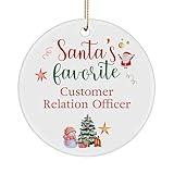Santa's Favorite Customer Relation Officer Ornament for Happy New Year Merry Xmas Friend Coworker Office Party Decor Circle 2024 2025 2026 Cartoon Design Ceramic