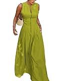 UOOZEE Womens 2024 Casual Sleeveless Zipper Long Dress Summer Beach Maxi Dress with Pockets, Green M