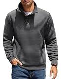 COOFANDY Mens 1/4 Pullover Casual Mock Neck Sweatshirts Long Sleeve Classic Waffle Pattern Sweatshirt Fall Polo Shirt Dark Grey