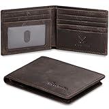 Real Leather Mens Bifold Wallet RFID Blocking Slim Minimalist Front Pocket - Thin & Stylish with ID Window in Gift Box (Crazy Horse, Coffee)