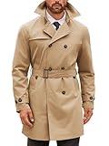 Runcati Mens Double Breasted Trench Coat Notched Lapel Windbreaker Jackets Causal Overcoat With Belt