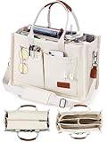 FIORETTO Canvas Tote Bag for Women with Zipper Closure & Individual Compartments for Work College, Crossbody Laptop Tote Purse Handbag with Detachable Strap & Bottom Support for Teacher & Nurse Beige