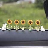 Kurilai 7pcs Cute Rearview Mirror Accessories - Funny Dog Car Ornament, Shaking Spring Sunflower Dashboard Decorations for Christmas, Valentine's Day Gifts