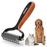 Staltwo Deshedding Dog Brush for Shedding - 2-in-1 Professional Undercoat Rake and Furminator for Dogs | Shedding Control for Long-Haired Dogs and Cats, Deshedding Tool, Knot Removal,Orange