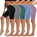 5 Pack Biker Shorts Women - 5"/8" High Waist Spandex Workout Yoga Running Athletic(Black/Light Grey/Blue/Ins Green/Pink,Plus)
