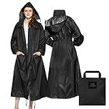 LAMA Womens Long Raincoats Rain Jacket Waterproof Packable Outdoor Hooded Windbreaker Lightweight Adjustable Waist for Outdoors(Black, XXL)