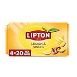 Lipton Lemon Ginger Tea Bags, caffeine free Tea, Refresh Fruit and Herbal Tea, Individually Wrapped, 80 Total tea Bags (20ct - Pack of 4)