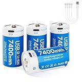 insziii Rechargeable D Batteries 4 Pack, 7400mWh Long-Lasting D Size Lithium Batteries, 1.5V High Capacity D Cell Li-ion Battery with USB-C Charging Cable, for Flashlight, Water Heater, Gas Stove