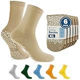 TenderGentle Hospital Socks with Grips for Men and Women - 6 Pairs of Tan XL Grippy Socks for Elderly - Hospitals, Nursing Homes, and Long Term Care Facilities - Soft and Stretchy