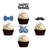 MonMon & Craft Birthday Dad Cupcake Toppers/Best Dad Ever Cupcake Toppers/Father's Day Party Cupcake Decorations - Happy Birthday Dad Cupcake Toppers Glitter 24 Pcs