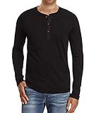 NITAGUT Mens Fashion Casual Front Placket Basic Long Sleeve Henley T-Shirts (XL, Black)