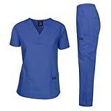 Dagacci Medical Uniform Womens and Mens Scrub Set Unisex Medical Scrub Shirt Top and Pant, Royal Blue, X-Small, Short Sleeve