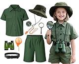 KAIPUTE Kids Explorer Adventurer Costume Boys Girls Safari Camping Trailblazer Jungle Seeker Outdoor Kit 8-9Y Green