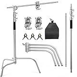 C Stand With Boom Arm - Photography Light Stand, Max Height 10.5ft/320cm, 4.2ft/128cm Holding Arm, Stainless Steel Heavy Duty Silver (CXJH01)