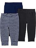 Simple Joys by Carter's Baby 3-Pack Thermal Pants, Black/Dark Blue Stripe/Navy, 12 Months