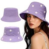 Bucket Hats for Women Man Cute Sun Beach Fisherman Hats (US, Alpha, One Size, Purple Daisies)