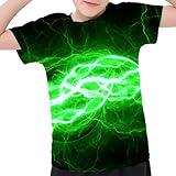 Boys Girls 3D Graphic Tees Unisex Short Sleeve T Shirt Novelty Neon Shirts for Boys 4-16 Years,Green Lightning,150