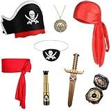 GZ-LAOPAITOU 8 Pcs Pirate Accessories Set Kids Captain Pirate Role Play Pirate Costume Accessories Halloween Party Pirate Cosplay, Black