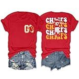 Women's Football Team T-Shirts - Vintage Casual Short Sleeve Tops - Red