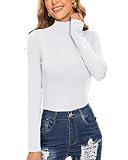 Casual Long Sleeve Turtleneck for Womens Slim Mock Neck Under Layer Tops Shirts White Large