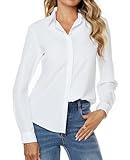 jonivey Womens Stretch Button Down Long Sleeve Shirt Soft Basic Wrinkle Free Work Business Formal Casual Blouse (White,M)