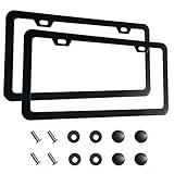 2PCS Premium Matte Black License Plate Frames, Solid Rust-Proof Aluminum Holder with 2 Holes, Universal Car Frame for Women and Man, Including Screws, by Lengnoyp.