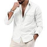 Tactical Cargo Shirts for Men Pockets Long Sleeve Men' Clothing Trend Loose Casual Spring Lapel Tops s5 White M