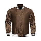 Genz Men Women Bomber Jacket Satin Polyester Vintage Army Biker Retro Zip Up Casual Coat (BROWN, X-LARGE)