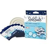 SinkSuds Laundry Detergent Travel Size Liquid Soap TSA Compliant Safe for All Fabrics 6 Packets & 1 Sink Stopper