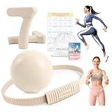 Paleclouds Pilates Ring Set, Pilates Essential Kit with Pilates Ring and Ball, 2.2lb *2 Ergonomic 7-Shaped Dumbbells, Portable Bag & Training Poster, at Home Workouts Pilates Sets for Women (Beige)