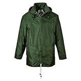 Portwest US440 Men's Waterproof Rain Jacket - Lightweight Durable Hooded Weather Protection Safety Coat Olive Green, X-Large