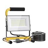 Olafus 60W LED Work Lights, 6000LM Portable Flood Light with Plug, 5000K Daylight, IP65 Waterproof Adjustable Job Site Lighting for Construction Site, Garage, Workshop, Jetty