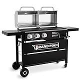 Brand-Man Propane Gas and Charcoal Grill Combo, Dual Fuel BBQ Combo Grill with Stainless Steel Dual Lids & 2 Side Shelves for Outdoor Kitchen & Backyard Barbecue Cooking