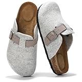 Project Cloud Women’s Genuine Suede Footbed Clogs for Women - Memory Foam Arch Support Clog Slippers for Women - Trendy Slip-ons Women's Mules & Clogs Sandals (Benton, LTGREYWOOL, 8.5)