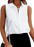 Zeagoo Women's Sleeveless Button Down Shirt Tops Solid Casual Loose Blouse - White White Large