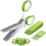 Herb Scissors, Kitchen Herb Shears Cutter with 5 Blades and Cover, Sharp Dishwasher Safe Kitchen Gadget – Green