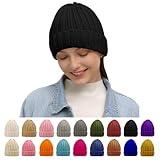 Rosoz Winter Hats for Women Warm Thick Soft Stretch Cable Knit Beanie Skully Cap for Cold Weather Black