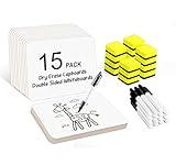 Dry Erase Lapboards, HERKKA 15 Pack Double Sided Dry Erase Lap Boards 9 x 12.5 Inch, 15 Markers, 15 Erasers, Small Dry Erase Boards for Students Classroom Teacher Supplies