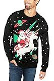 Tipsy Elves Ugly Christmas Sweaters for Men - Colorful and Funny Men's Christmas Sweaters - Festive Holiday Pullovers - Men's Hilarious Black Santa Unicorn Christmas Ugly Sweater Size X-Large