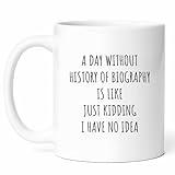 A Day Without History Of Biography Mug - Coffee Cup - Memoir Writer Funny Gift From Family - Personal Narrative Tea Mugs - Cups - 11 Oz Ceramic Gifts For Biographers, Birthday, Him, Her, Christmas