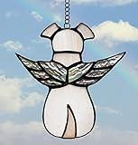 ZUAJITER Stained Glass Window Hanging Angel Dog Memorial Gifts for Loss of Dog Sympathy Gift Suncatcher, Passing Away Remembrance Memory Ornaments for Dog Lovers, Pet Bereavement Rainbow Wings